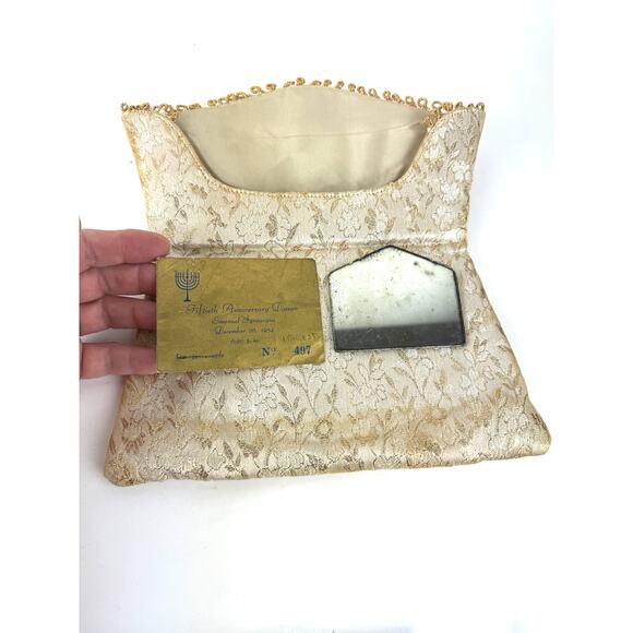 Dorset Rex 1950's Champagne Gold Brocade MCM Clutch Purse with Mirror - Picture 2 of 10